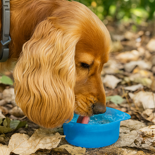 La bouteille Gamelle 2-en-1 Divin Canin pour la randonnée des petits chiens